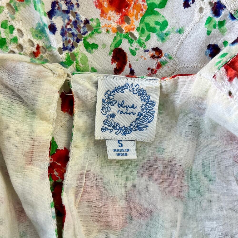 Blue Rain Eyelet Lace Sundress Women's Small Floral Sweet Boho Cotton Lined Mini - Picture 3 of 4